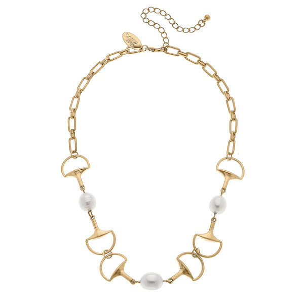 Trixie Horsebit with Pearls Chain Necklace in Worn Gold | CANVAS