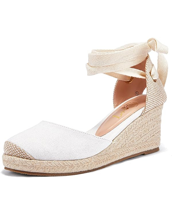 Ruanyu Womens Platform Espadrille Sandals Lace Up Closed Toe Summer Wedge Sandals | Amazon (US)