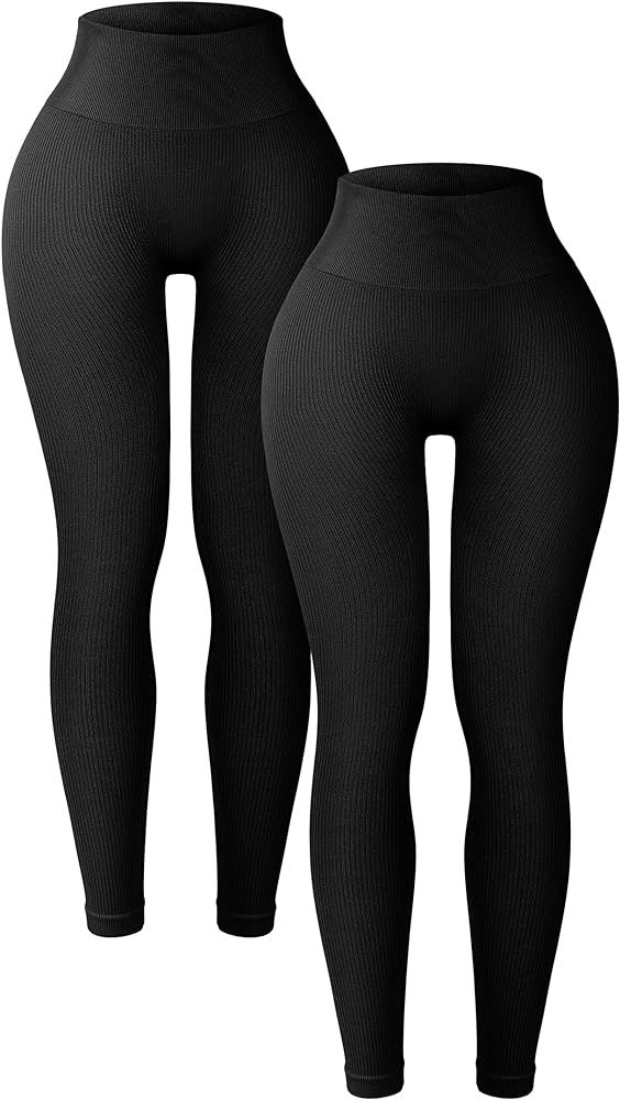 SUNCLOVE 2 Pack Leggings for Women Ribbed Seamless Leggings High Waisted Tummy Control Yoga Pants... | Amazon (US)
