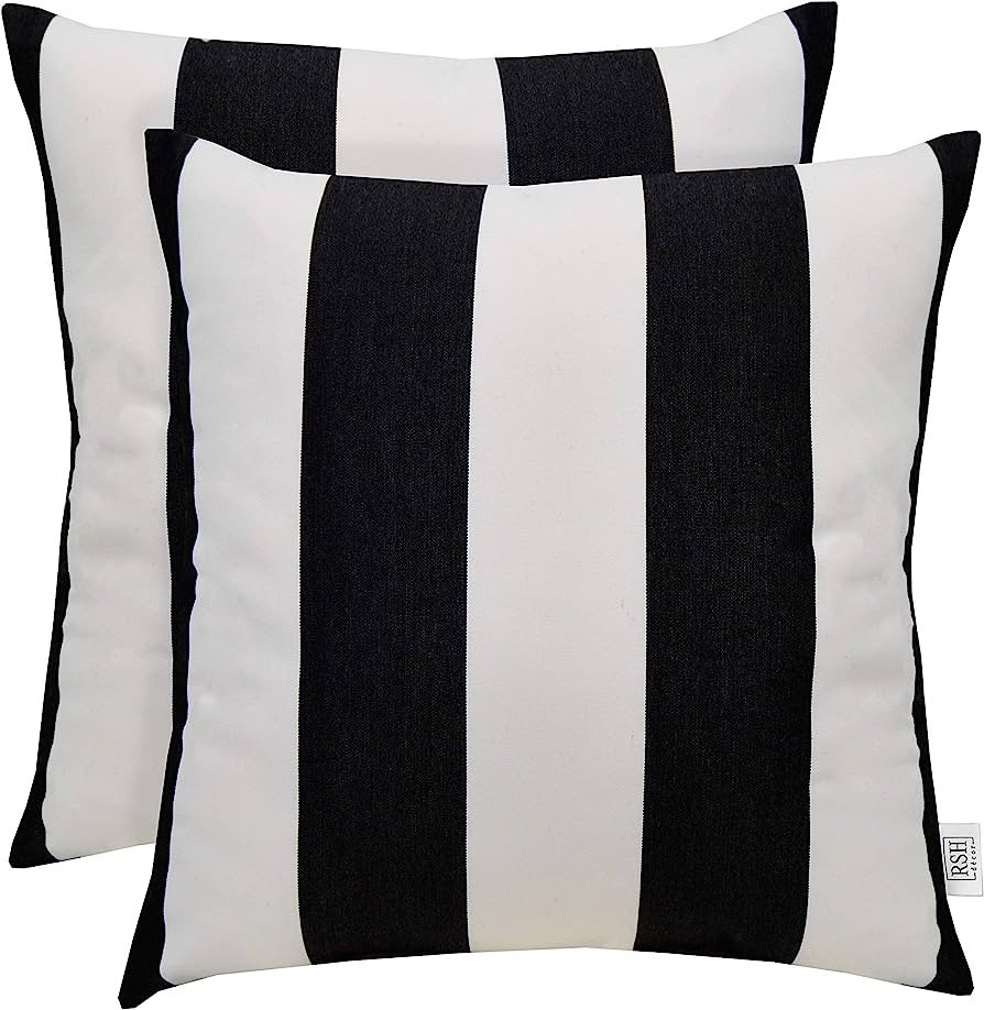 Sunbrella Set of 2 - Made Cabana Classic Black and White Stripe Fabric - in/Outdoor Square Throw/... | Amazon (US)