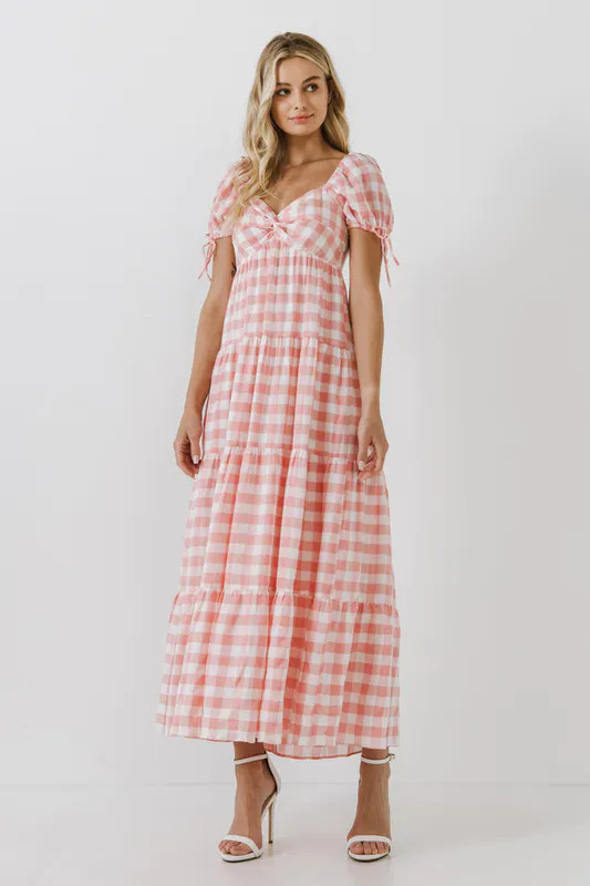 English Factory Knotted Gingham Dress - Pink - L | Verishop
