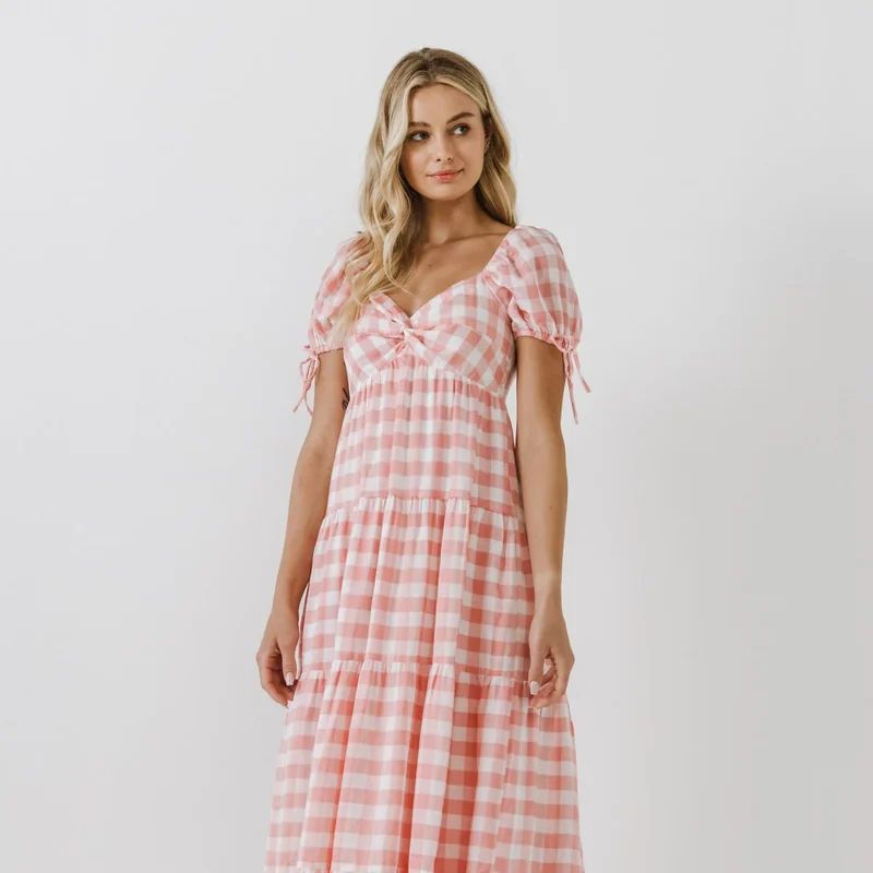 English Factory Knotted Gingham Dress - Pink - L | Verishop