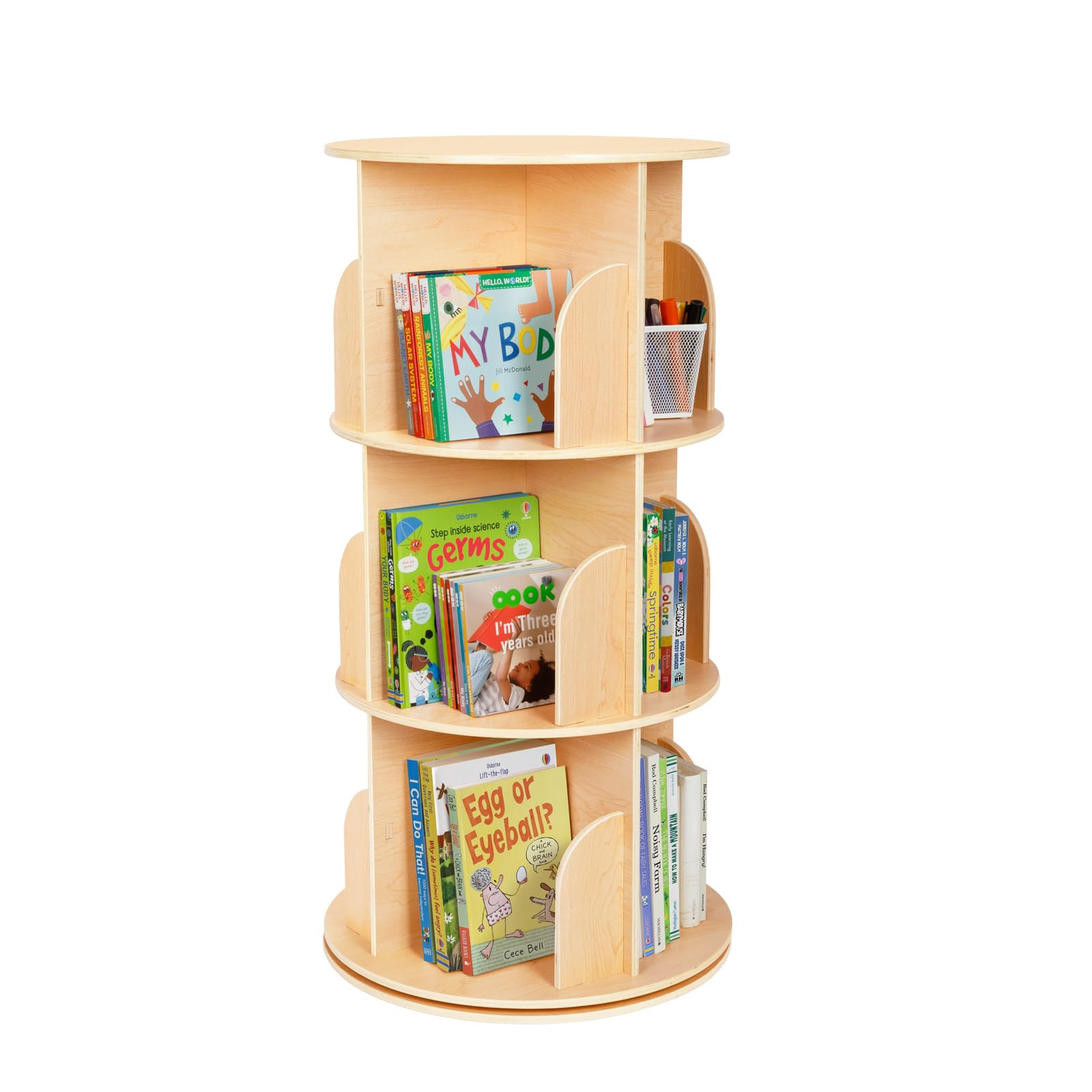 OOOK Kids Rotating Bookshelf Tower, 3 Tier Spinning Floor Standing Montessori Bookshelf Storage Rack, Large Chassis 360 Display for Small Space, Kids Room, Nursery | Amazon (US)