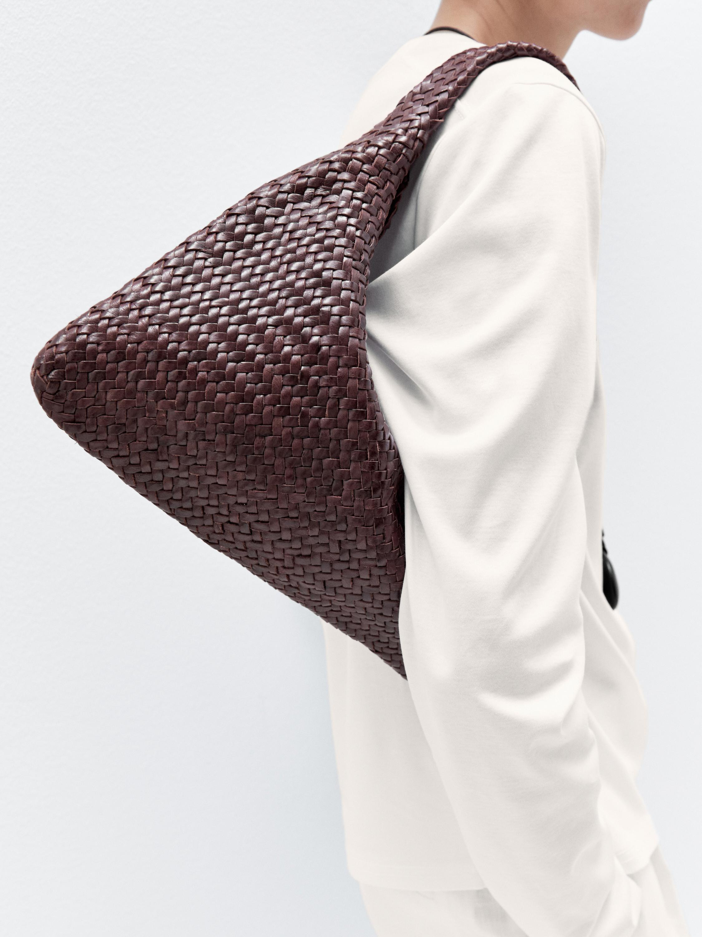Braided nappa leather shopper bag | Massimo Dutti UK