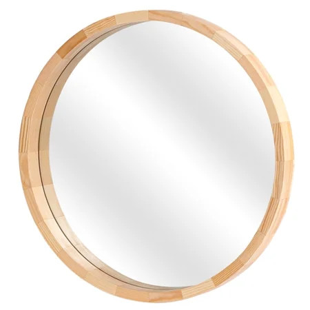 VINGLI 30 Natural Wood Round Mirror Farmhouse Circle Wooden Mirror Mantle Mirror Wall mounted Circul | Walmart (US)