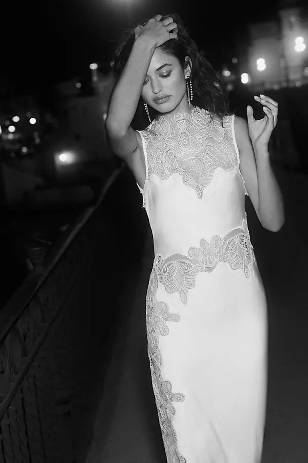 High-Neck Stratus Lace Slim Maxi Dress | Anthropologie (US)