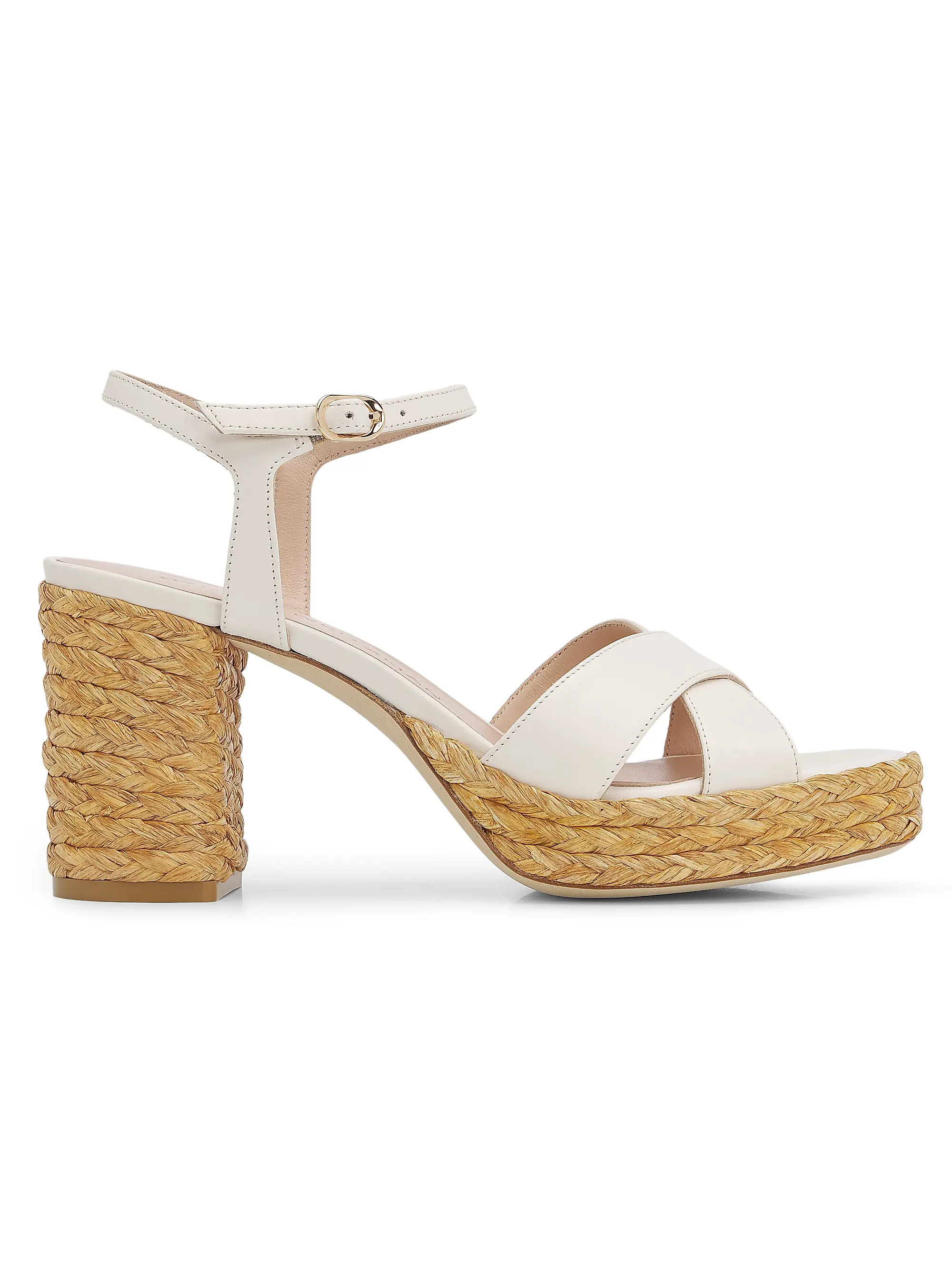 Stuart Weitzman Dayna 80MM Leather-Raffia Platform Sandals | Saks Fifth Avenue | Saks Fifth Avenue