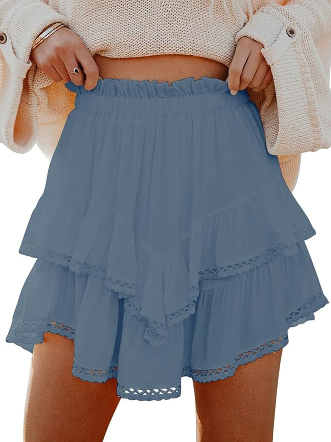 Flowy Shorts for Women Casual Boho Ruffle Tiered Skorts High Waist Mini Skirts Golf Tennis Croche... | Amazon (US)