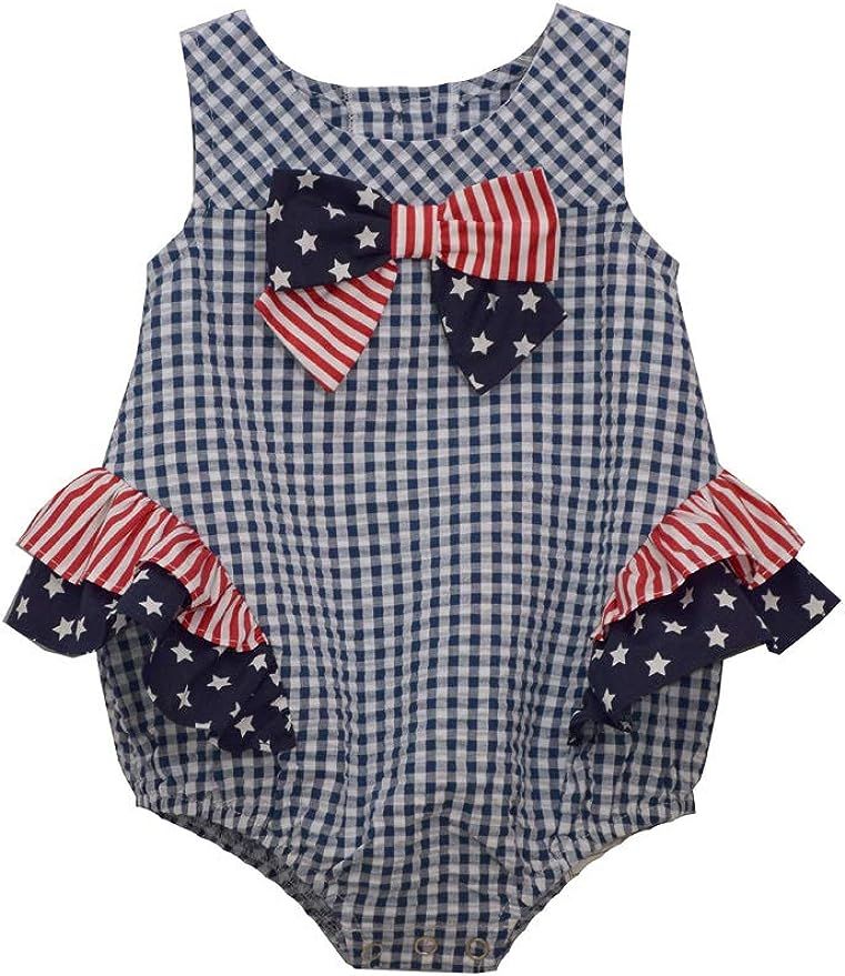 Bonnie Jean Baby Girl's 4th of July Patriotic Americana Outfit - Seersucker Bubble Romper | Amazon (US)