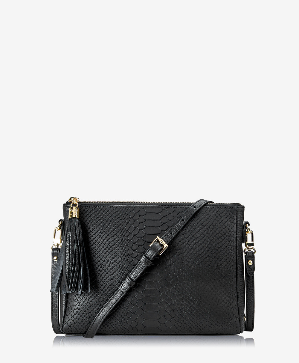 Hailey Crossbody Handbag  Black Embossed Python Leather | GiGi New York / Graphic Image