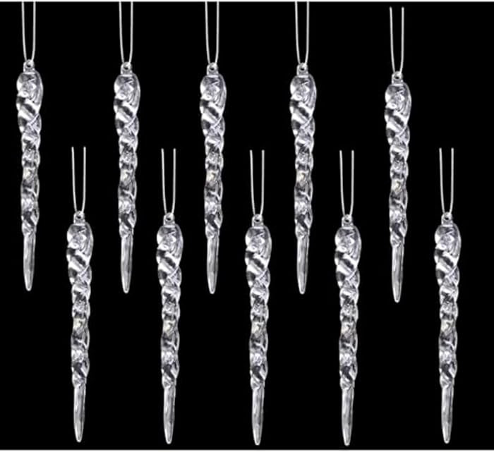 Amazon.com: Christmas 13cm Glitter Icicle Decorations - Luxury Christmas Tree Trims (Clear, Pack ... | Amazon (US)
