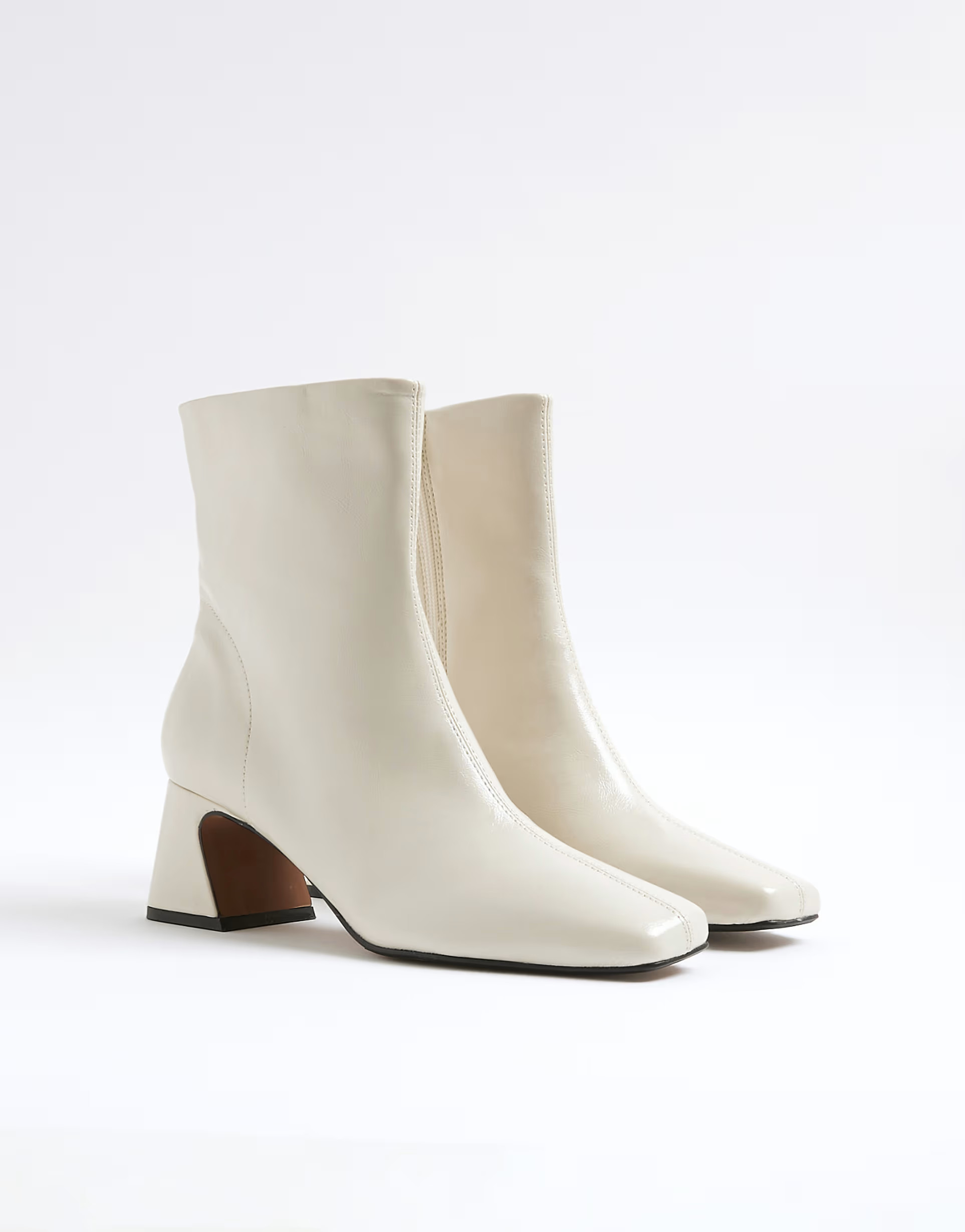 River Island Block heel ankle boots in cream | ASOS (Global)