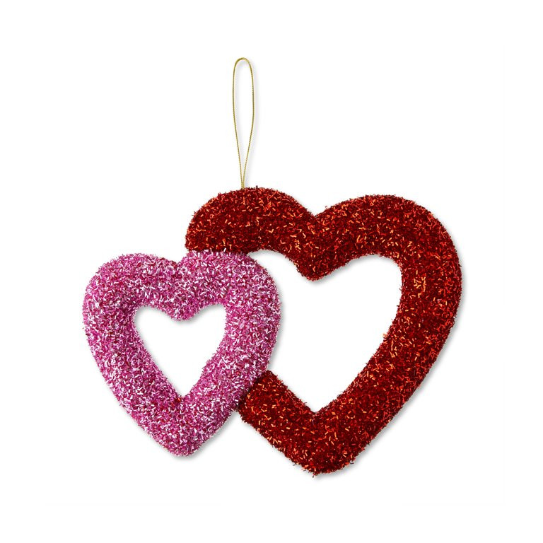 Valentine’s Day Red & Pink Tinsel Double Heart Decoration, 14", by Way To Celebrate | Walmart (US)