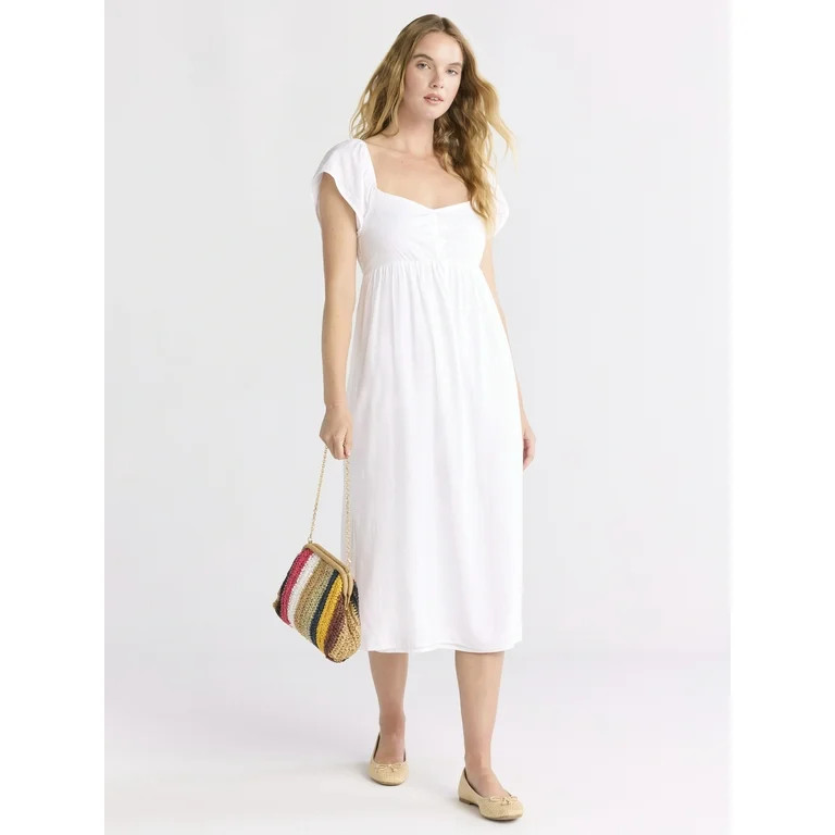 Time And Tru Women's and Women's Plus Midi Dress with Flutter Sleeves, Sizes XS-4X | Walmart (US)
