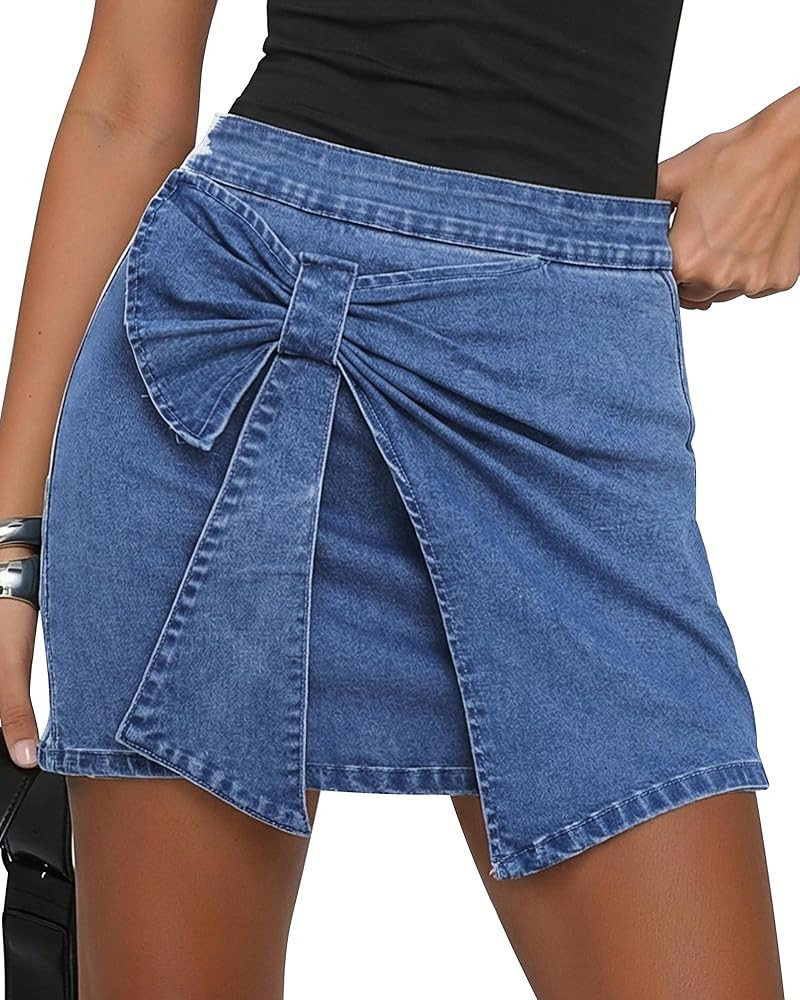 luvamia Jean Skorts for Woman High Rise Mini Skirt Bow Short Stretch Denim Skirts with Shorts Und... | Amazon (US)