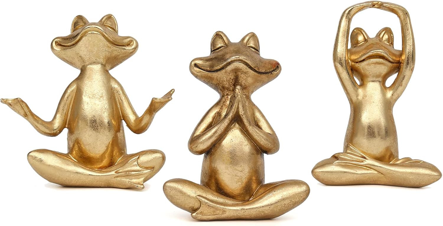 Suoedd Gold Frog Yoga Figurines 3 Pcs,Modern Decor for Shelf,Desk,Office | Amazon (US)