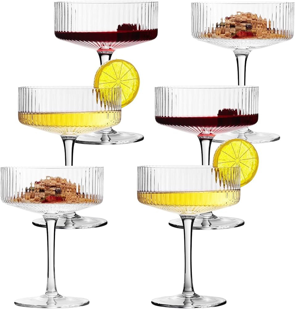 VIFVOR 6 Pcs Ribbed Coupe Cocktail Glasses, 10 oz Classic Margarita Glass Set with Gift Box Packa... | Amazon (US)