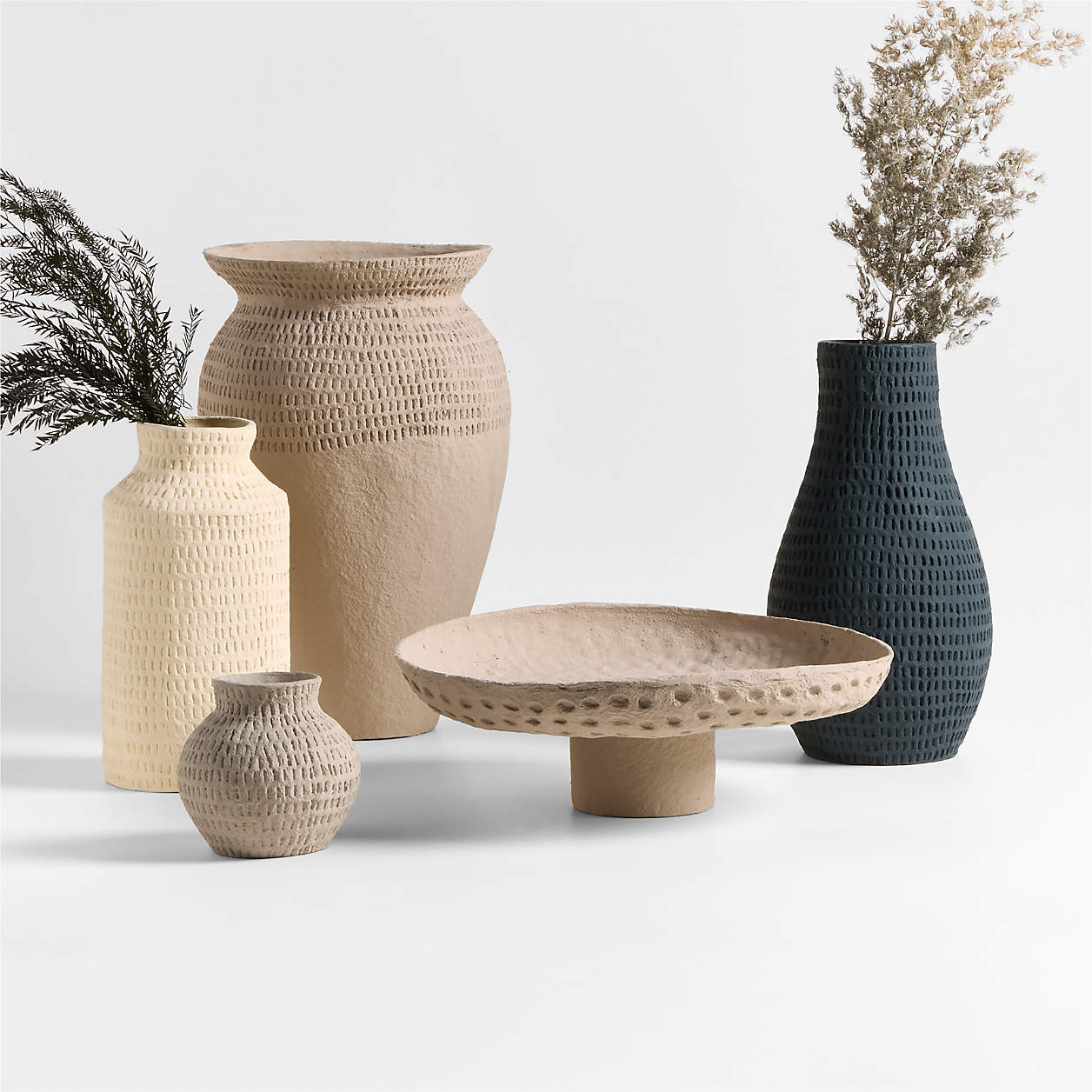 Oaxaca Small Round Taupe Cotton Mache Vase 6" + Reviews | Crate & Barrel | Crate & Barrel