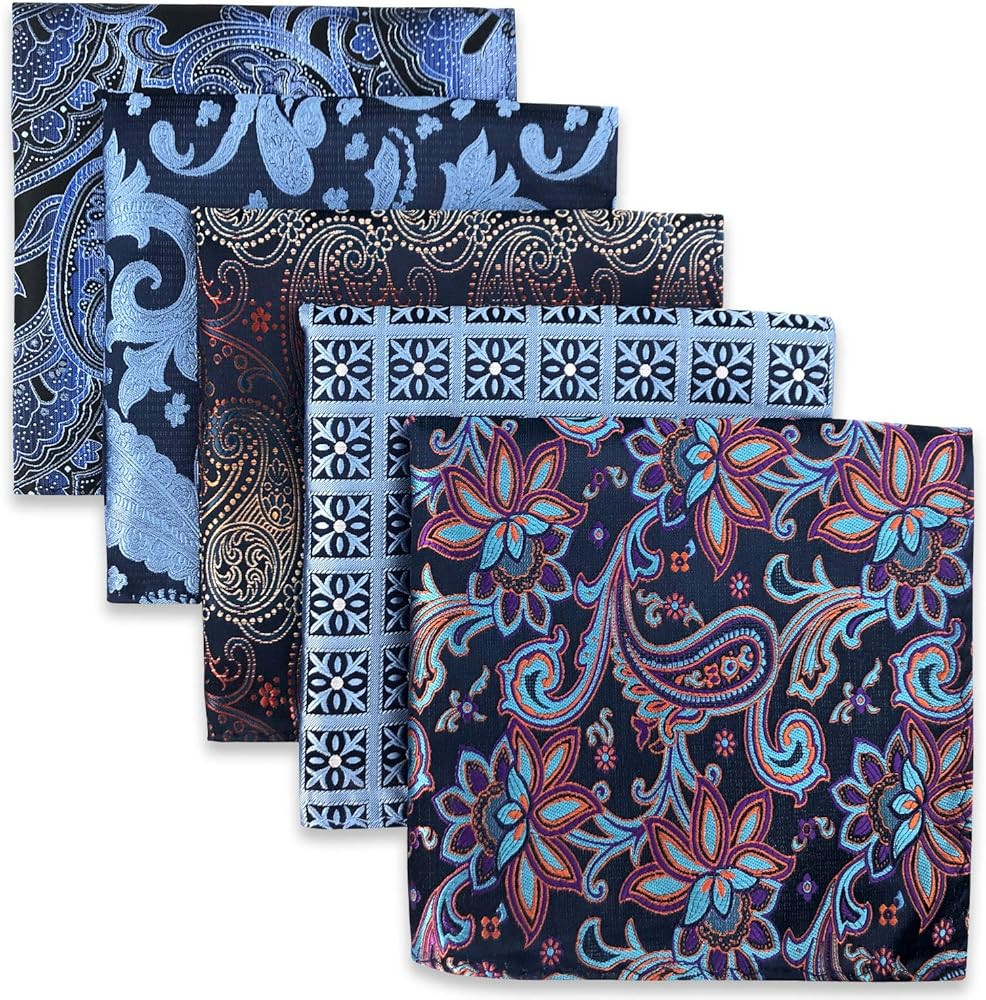 SHLAX&WING 5 Pieces Assorted Mens Silk Pocket Square Set Handkerchiefs | Amazon (US)