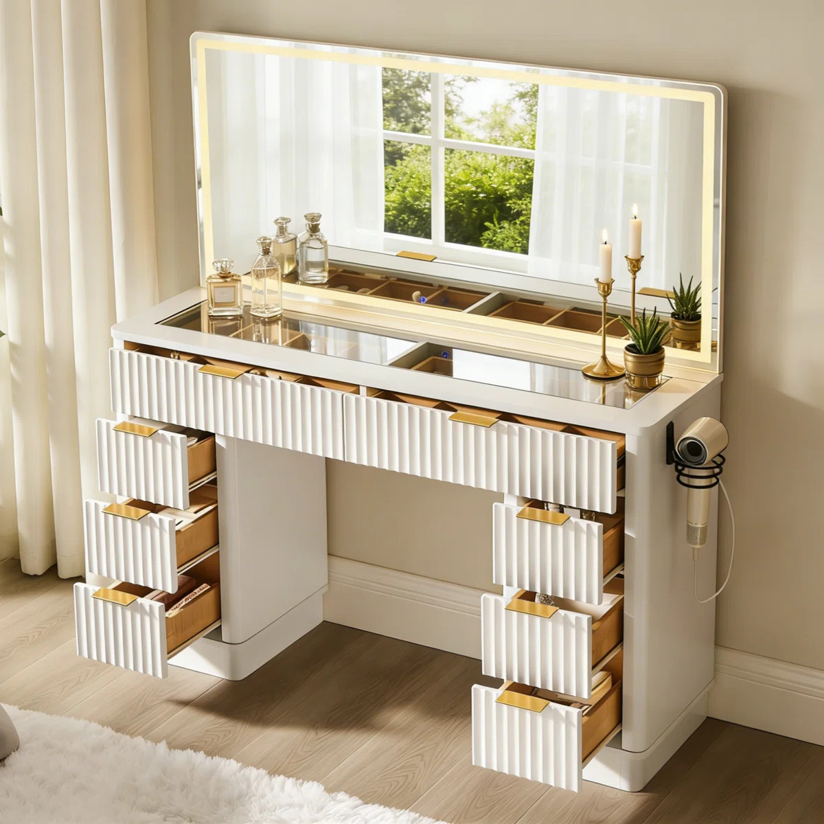 48-Inch Vanity with LED Lighted Mirror and 8 Drawers | Wayfair North America