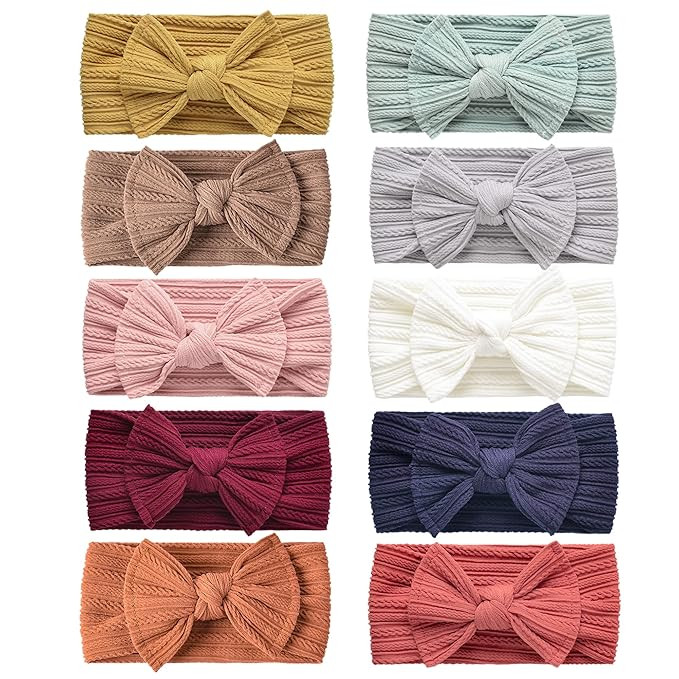 LaPettieCo Handmade Baby Headbands Stretchy Nylon Headband with Bows for Newborn Infant Baby Todd... | Amazon (US)