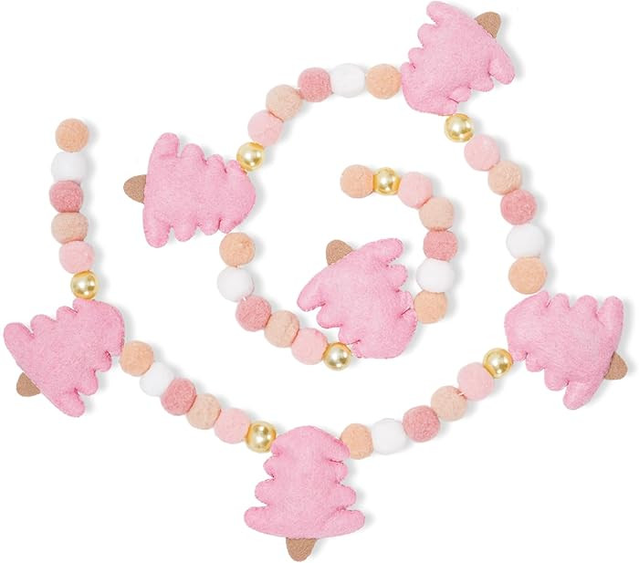 Whaline Christmas Felt Garland 3D Pink Xmas Tree Pom Ball Banner Holiday Decorative Hanging Bunti... | Amazon (US)