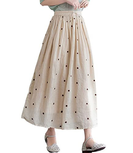 chouyatou Women's Elegant Polka Dot A-Line Skirt Boho Swing Pleated Cotton Midi Long Skirt (X-Large, Apricot) | Amazon (US)