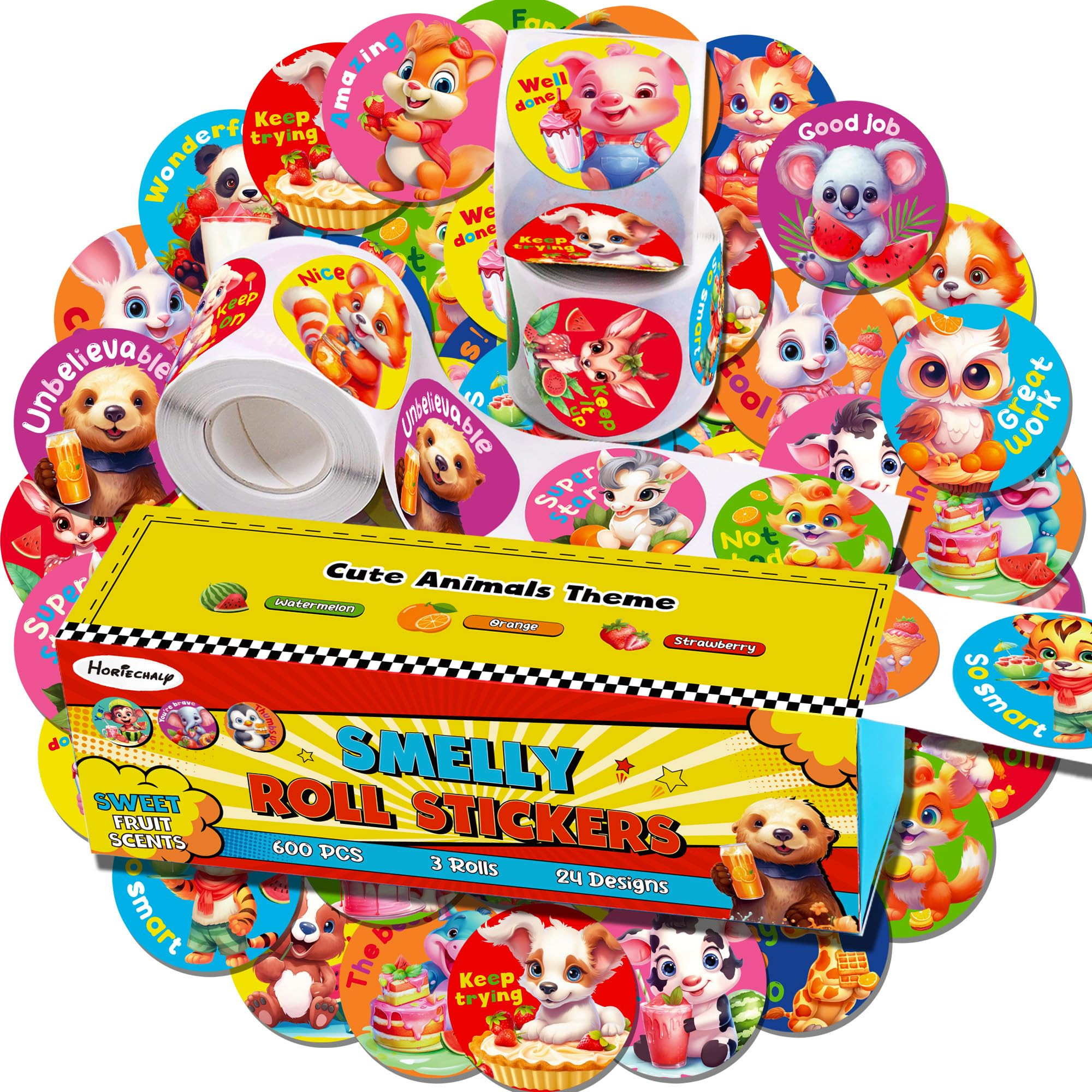 HORIECHALY Scratch and Sniff Stickers Rolls, Smelly Animal Stickers with 24 Designs and 3 Fruit S... | Amazon (US)