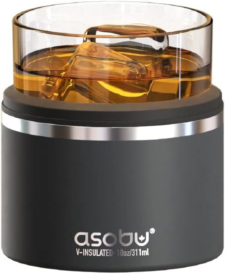 asobu Whiskey Glass with Insulated Stainless Steel Sleeve, 10.5 ounces (Smoke) | Amazon (US)