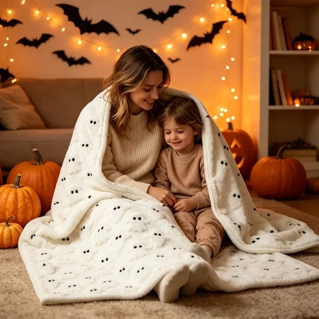 Halloween Ghost Flannel Blanket 59x39 Inch - Soft Cozy White Plush Throw for Couch Bed Living Room Family Warm Holiday Gift | Walmart (US)