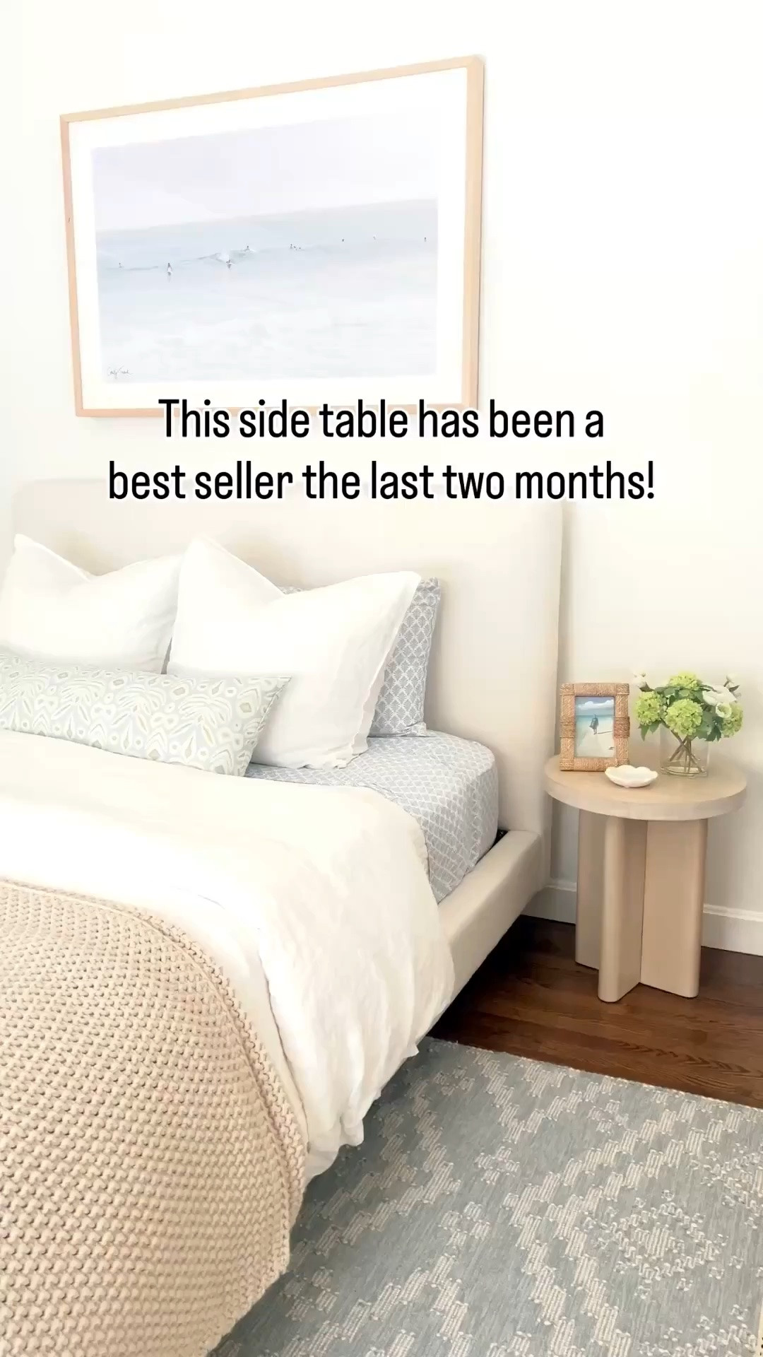 This little side table in my guest room has been a best seller the last two months, and for good reason! It has such a pretty, light finish!  - coastal home decor, coastal style, coastal nightstands, light wood nightstands, round side tables, pottery barn side tables, pottery barn nightstands, small side tables, cayman side table, coastal bedroom furniture, beach house bedroom decor, beach house furniture, neutral bedroom, bedroom ideas, upholstered bed, queen size bed, pottery barn beds, platform beds, guest room decor, linen duvet cover, amazon duvet cover, white duvet cover, amazon down comforter, white linen pillow shams, duvet set, coastal artwork, artwork over bed, large artwork, beach artwork, ocean artwork, nightstand decor, side table decor, woven picture frames, amazon picture frames, marble ring dish, white quilts, pottery barn quilts, coastal bedding, white bedding, decorative bed pillows, lumbar pillow

#LTKHome