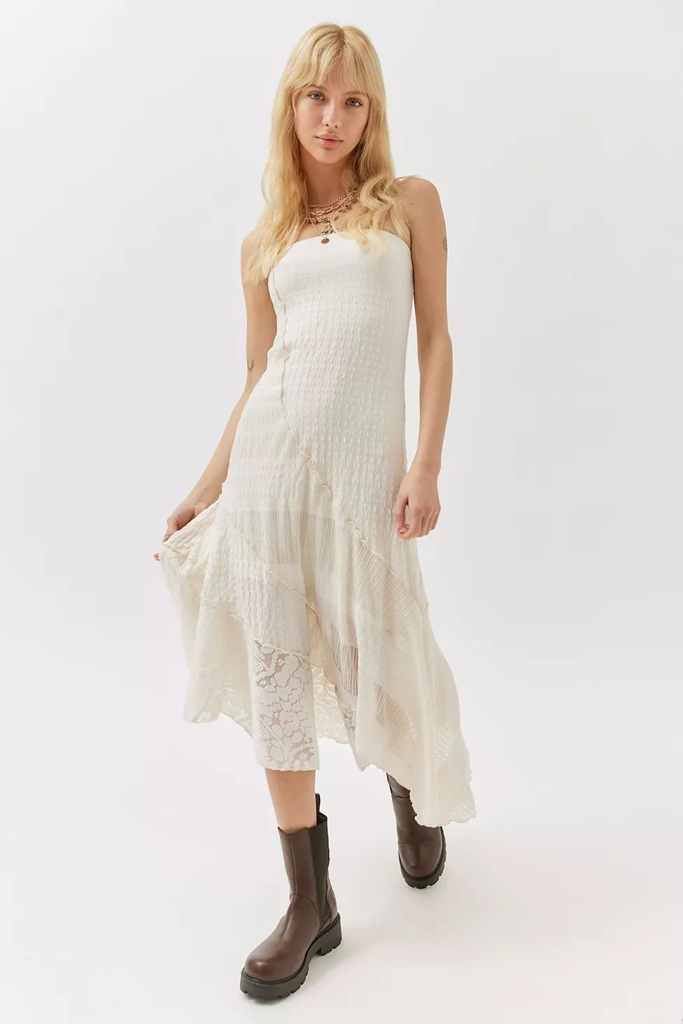 UO Ellie Spliced Strapless Dress | Urban Outfitters (US and RoW)