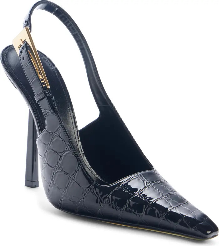 Saint Laurent Lee Croc Embossed Pointed Toe Slingback (Women) | Nordstrom | Nordstrom