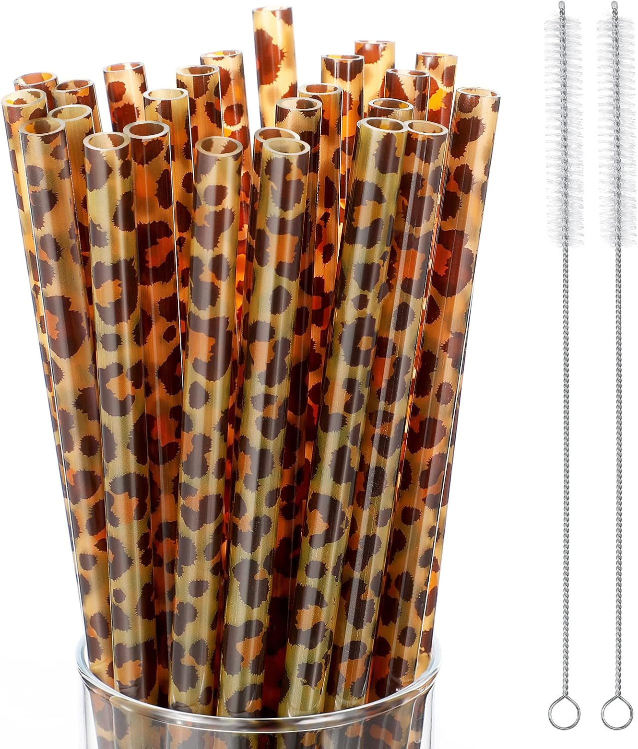 Leopard Straws Bulk Reusable Plastic Cheetah Animal Straws and Cleaning Brush for Women Tumblers ... | Amazon (US)