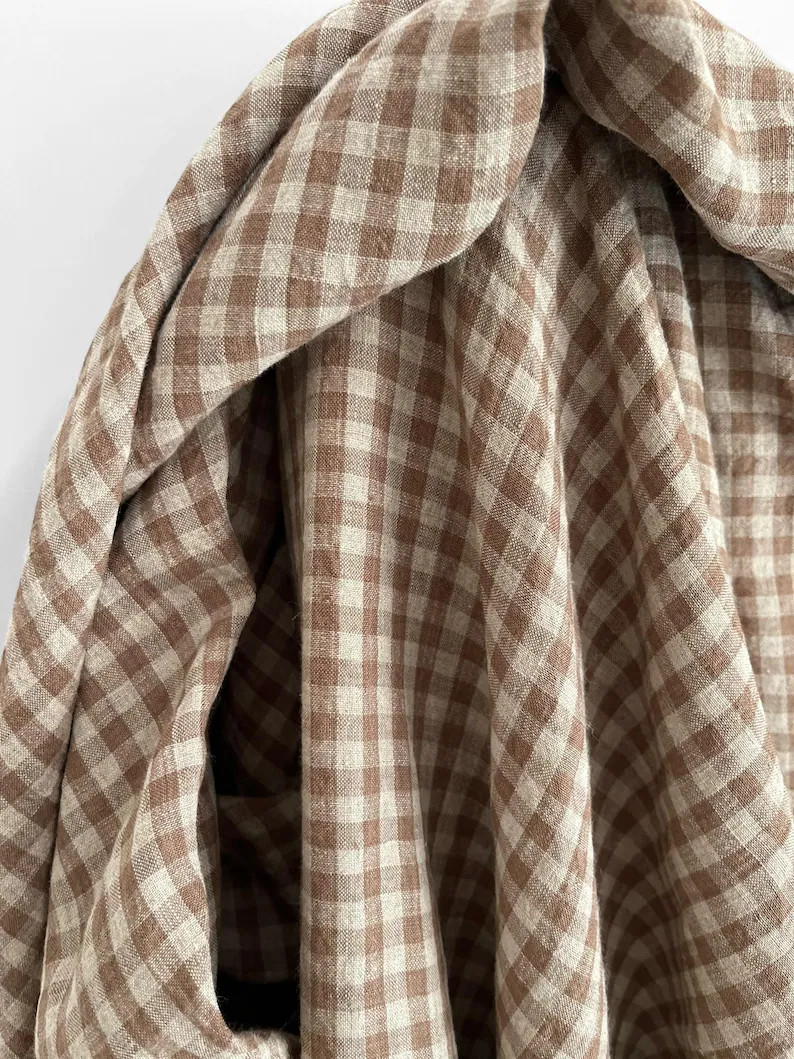 Mocha Brown Gingham Linen Fabric: Soft Washed Vintage Style, Oeko-Tex Certified | Etsy (US)