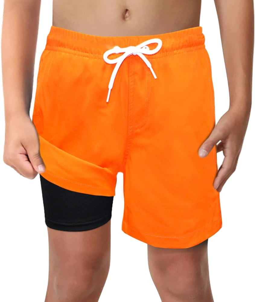 LUCOWEE Boys Swim Trunks with Compression Liner Comfortable Anti-Chafe Swimming Shorts Stretchy U... | Amazon (US)