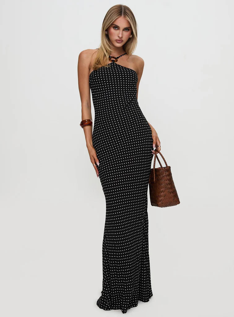 Evyn Halter Maxi Dress Polka Dot | Princess Polly AU