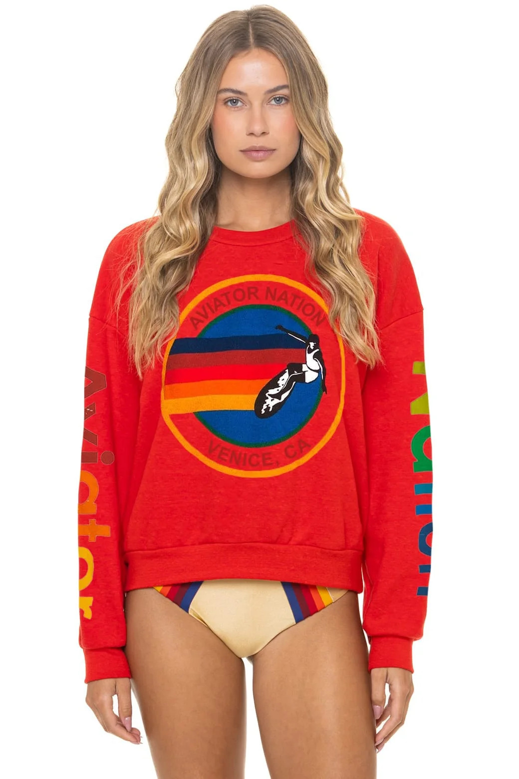 AVIATOR NATION RELAXED VENICE CREW SWEATSHIRT - RED | Aviator Nation