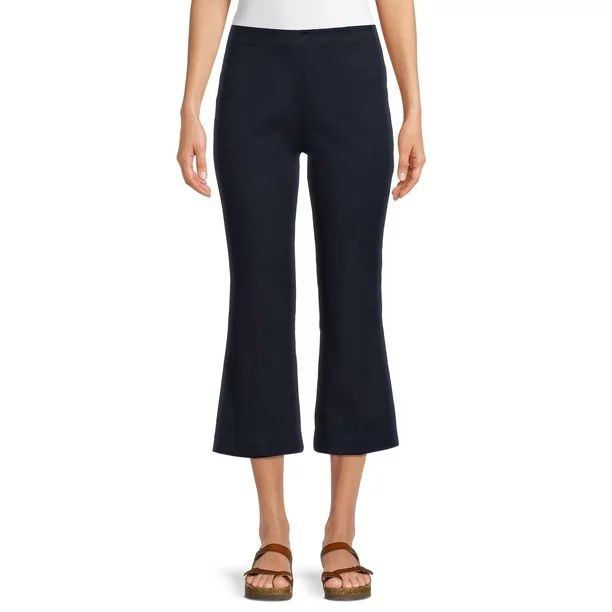 Time and Tru Women's Mid Rise 25" Inseam with Side Zip Closure Kick Flare Crop Pants - Walmart.co... | Walmart (US)