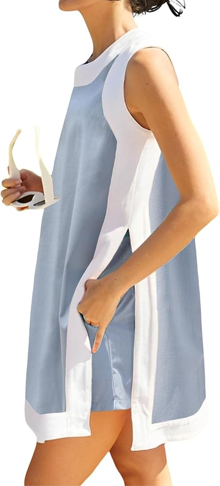 Women's Summer 2 Piece Outfits Sleeveless Spilt Hem Pullover Top Sets Lounge Set Tracksuit With P... | Amazon (US)