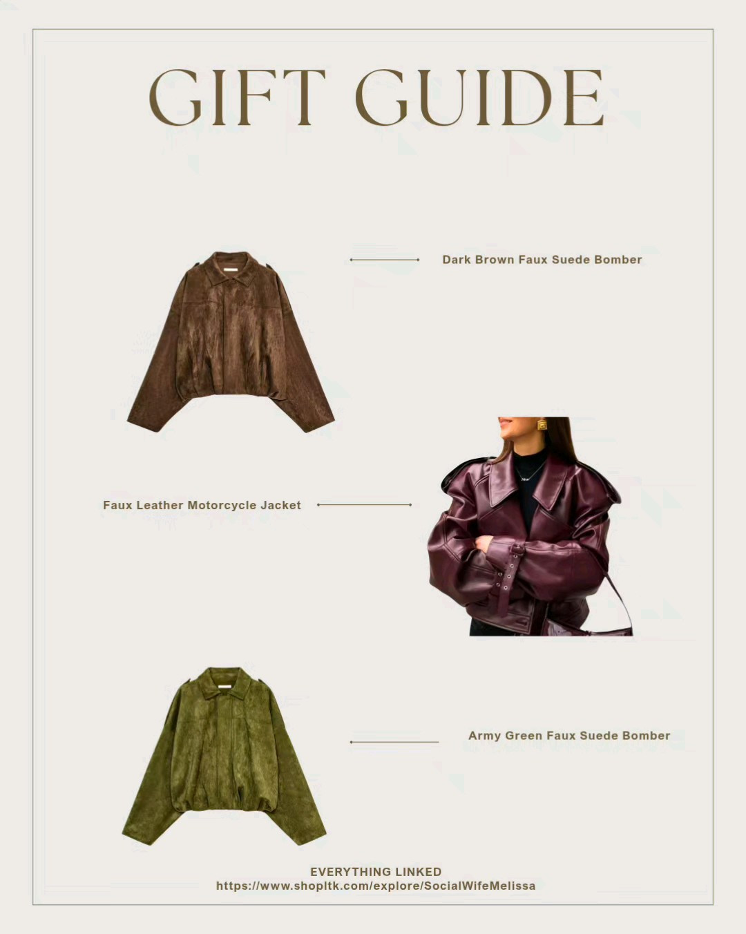 Your winter wardrobe upgrade is here 🤎 These luxe faux suede bombers and the leather moto jacket are giving full designer vibes without the designer price tag. Rich textures, elevated silhouettes, and budget-friendly—truly the perfect winter jackets for everyday, travel, errands, and cozy nights out.I added all three to my cart because they’re that good. Linked everything for you—shop the jackets before they sell out!#WinterJackets #FauxSuedeJacket #LeatherMotoJacket #AffordableOuterwear

#LTKGiftGuide #LTKHoliday #LTKFindsUnder100