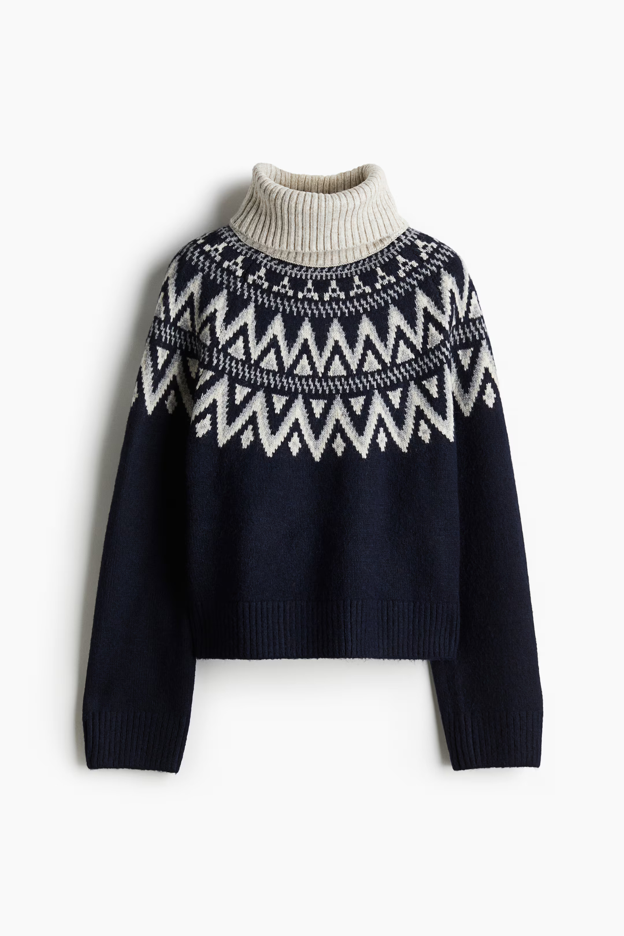 Jacquard-Knit Turtleneck Sweater - Navy blue/patterned - Ladies | H&M US | H&M (US + CA)