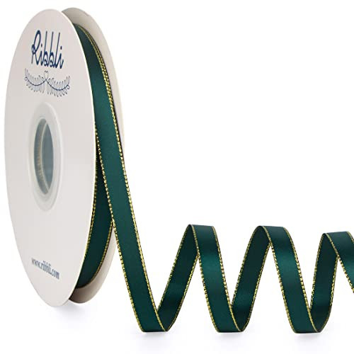 Ribbli Spruce Green Satin Ribbon with Gold Edge,Double Faced Satin 3/8 inch x Continuous 50 Yards, Green Ribbon Use for Crafts, Gift Wrapping, Wedding Card Decoration | Amazon (US)