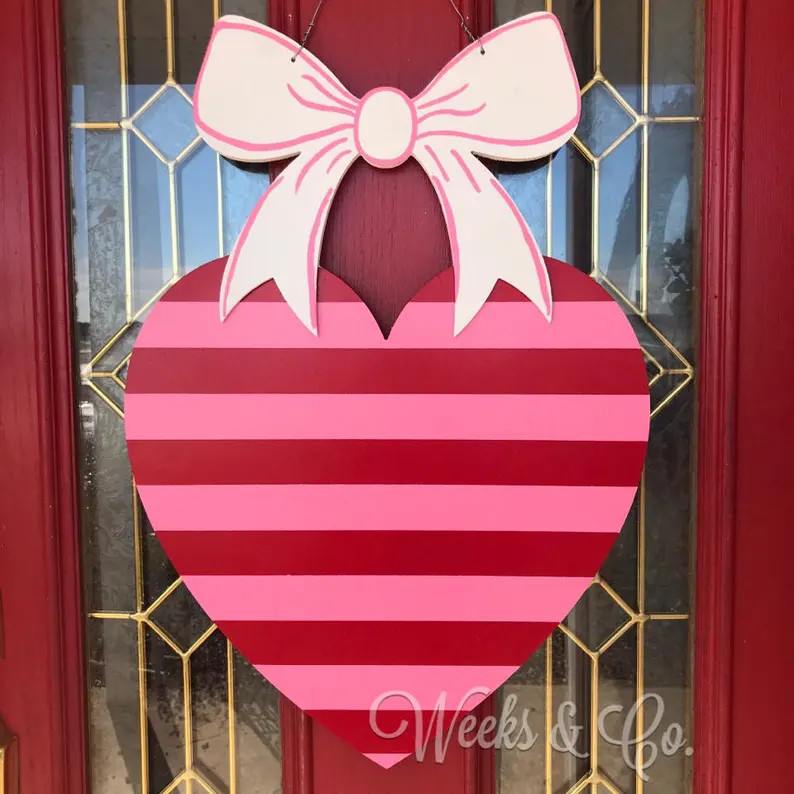 Pink and Red Stripe Heart Valentine Door Hanger Red Heart Love is in the Air | Etsy (US)