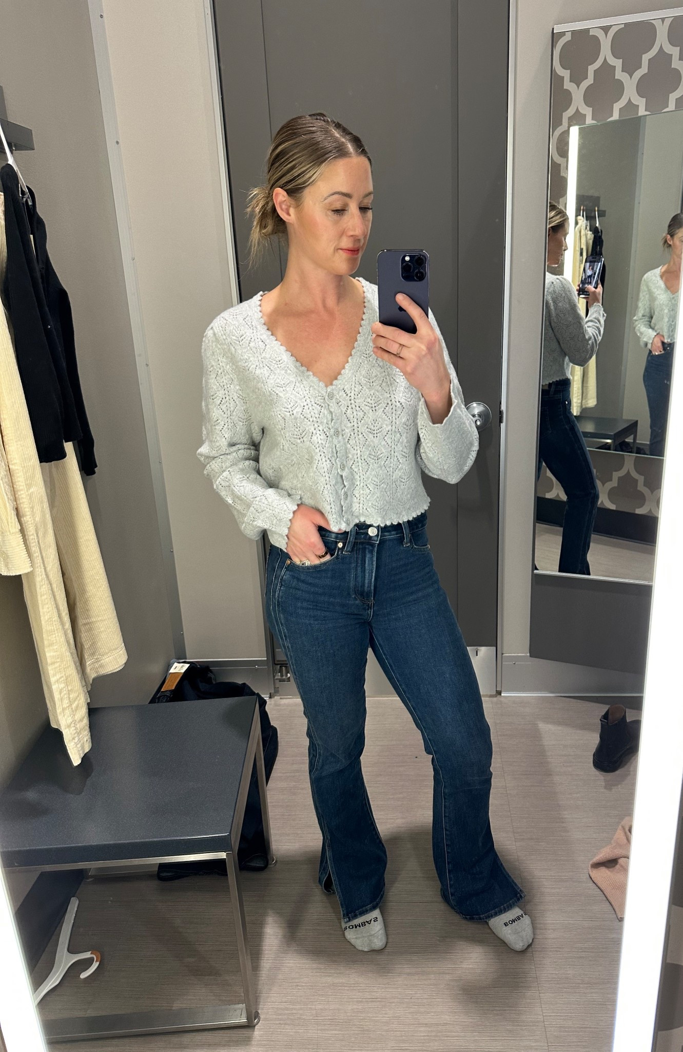 This is the sweetest button up cardigan sweater! The softest lace and prettiest details. And the denim I shopped in which are beyond comfortable  

#LTKFindsUnder50 #LTKmomlife #LTKdayinmylife