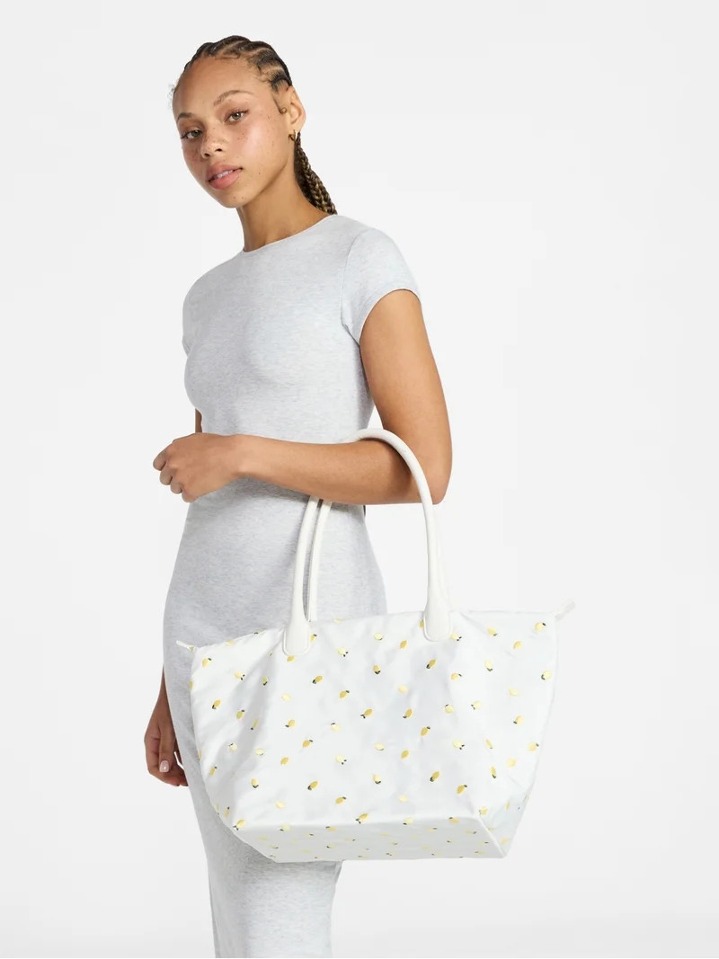 No Boundaries Women's Tote Bag, White with Lemon Embroidery | Walmart (US)