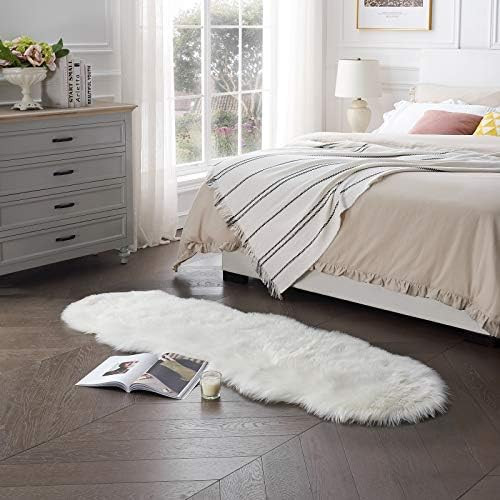 Tangsoo Soft Fluffy Runner Rug White Faux Fur Area Rug Shaggy Couch Cover Seat Cushion Furry Carp... | Amazon (US)