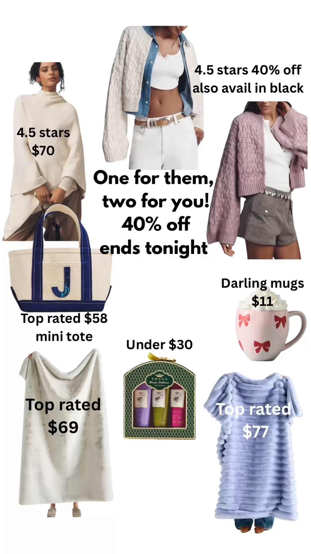 Perfect gift because size doesn’t matter! The sweaters are one size and the cardigan comes in 3 colors. All are highly rated and will make a great grift for someone on your list or for YOU!

#LTKGiftGuide #LTKHoliday #LTKFindsUnder50