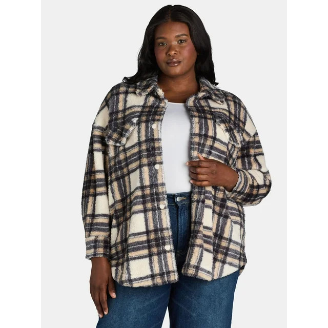 Terra & Sky Women's Plus Size Faux Shearling Shacket, Sizes 0X-5X | Walmart (US)