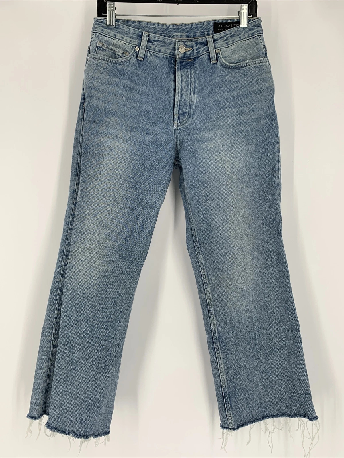 Pantalones de mezclilla azul claro ALLSAINTS 29 recortados dobladillo cintura alta botón mosca | eBay US